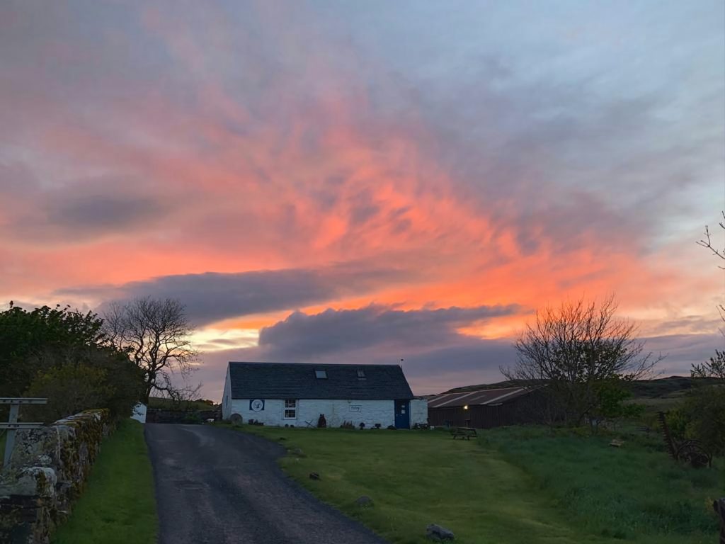 Pottery building at sunset