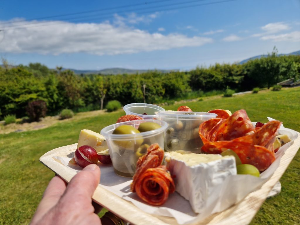 Plate of cheese and salami