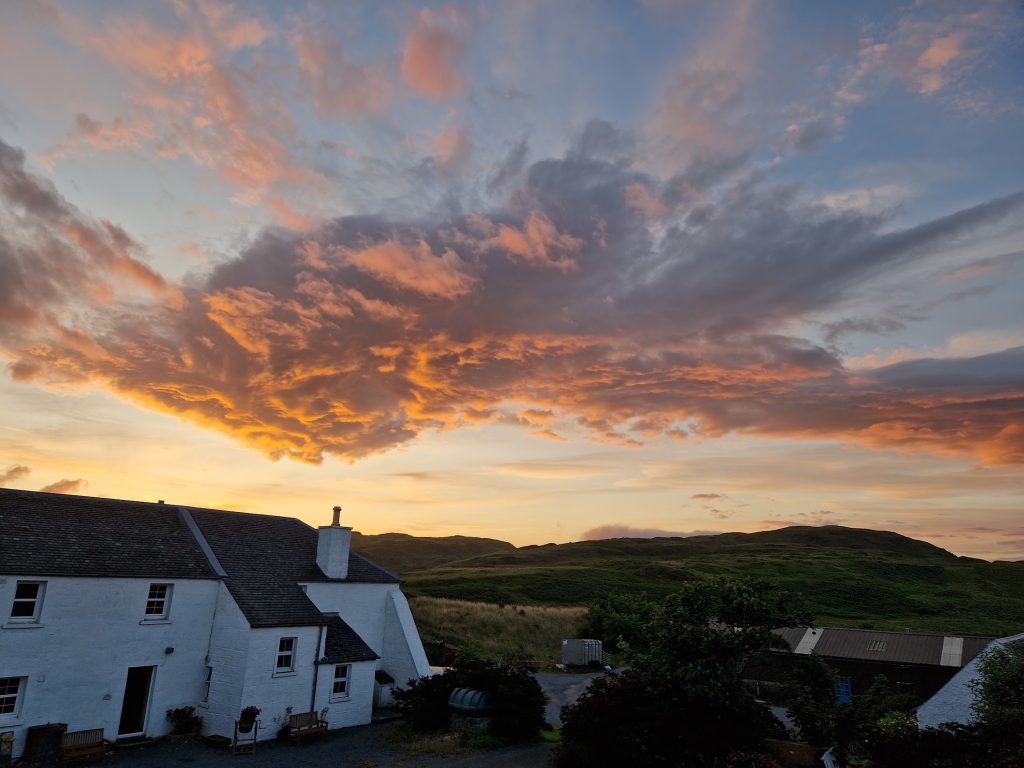 cottages at sunset