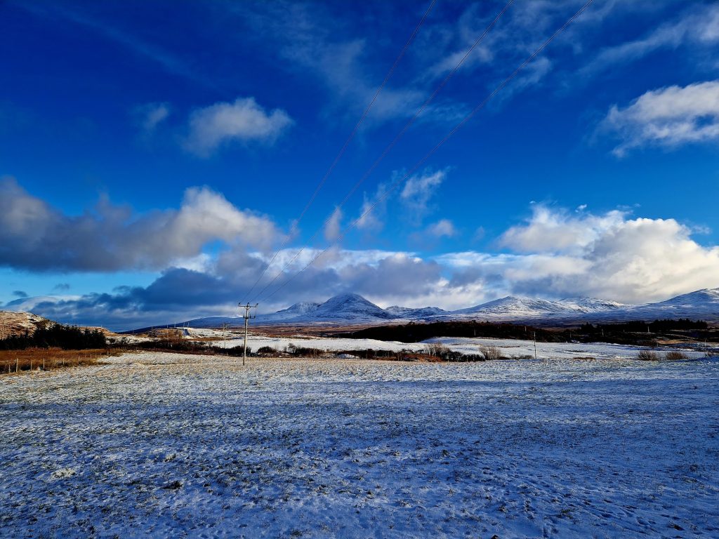 Snowy fields and hills