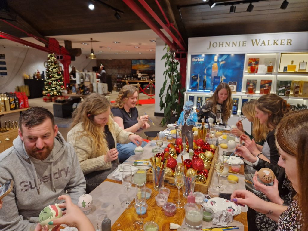 People painting baubles